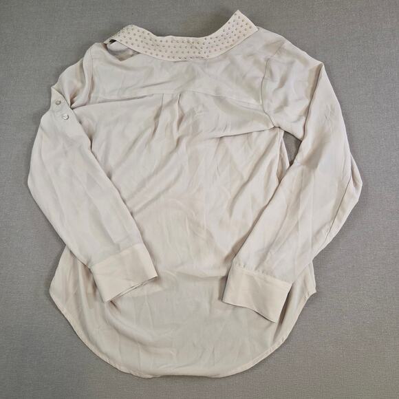 Express Portofino Blouse Women’s Beige Button Front Shirt Size S NWT - Picture 2 of 16